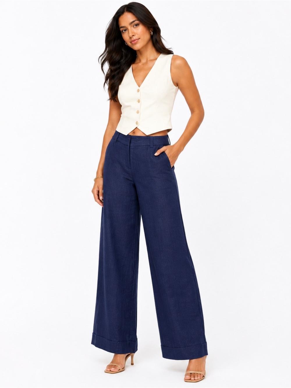 J Crew 100% Linen Cafe Trouser Womens Sz 4 Navy Herringbone Career Wear Pants